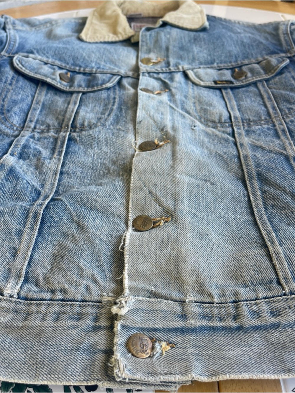 Vintage Lee Storm Rider Denim Jacket M Distressed Blanket Lined Workwear Faded - Picture 15 of 16